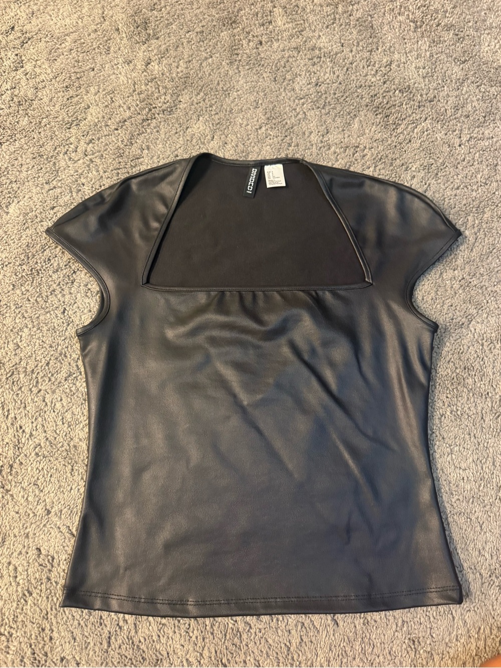 H&M Black Faux Leather Cap-Sleeve Top